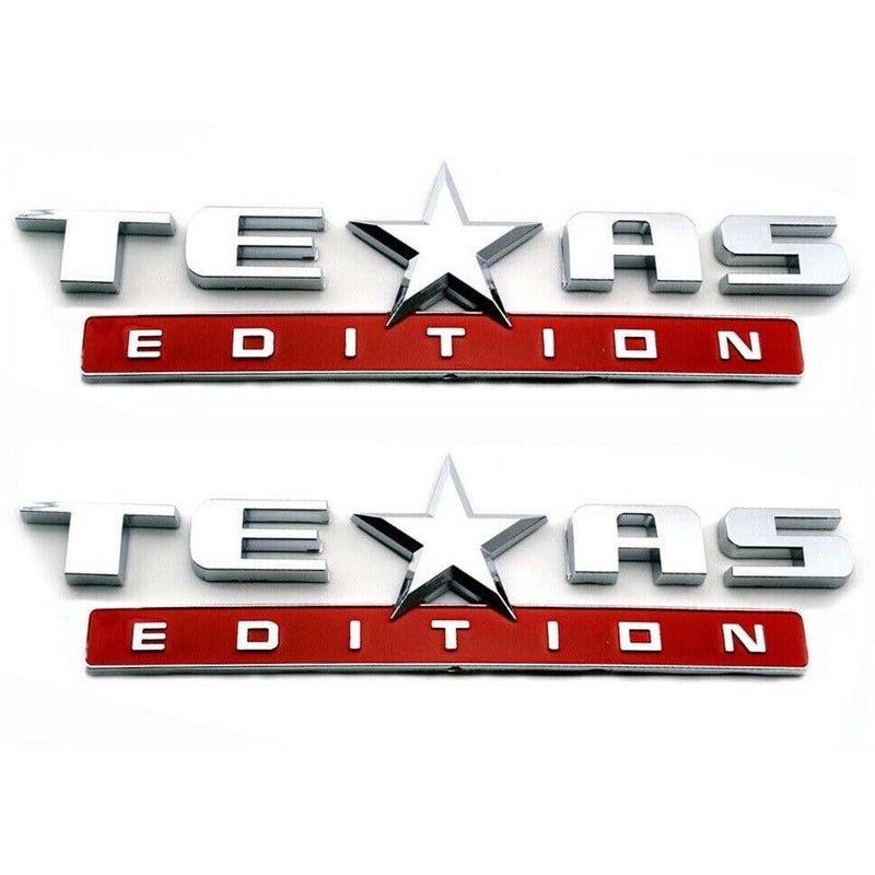 Generic Texas Edition  Chrome and Red  3M Stick On Emblem Badge Set of Two FITS GMC Sierra Chevy Silverado Sierra Suburban Tahoe Ford F150 Dodge Ram Nissan Titan Truck